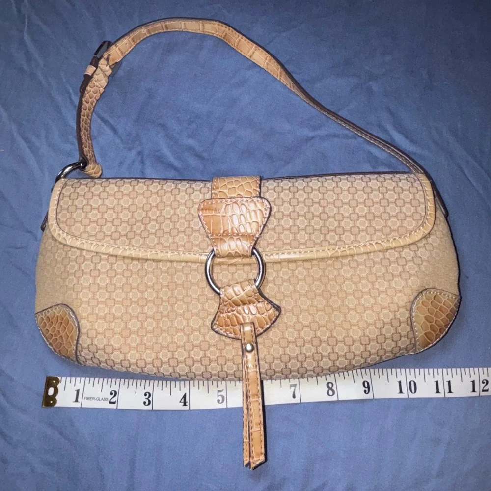 Vintage Y2K Nine West Baguette Shoulder Bag Tan Geo Canvas With Matching Wallet - Picture 1 of 8